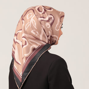 Twill Eşarp - İlkbahar Desen - Sütlü Kahve