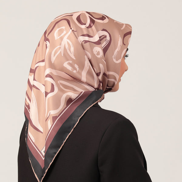 Twill Eşarp - İlkbahar Desen - Sütlü Kahve