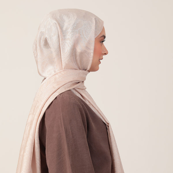 İpeksi Çift Taraflı Jakar Şal - Rose Desen - Latte
