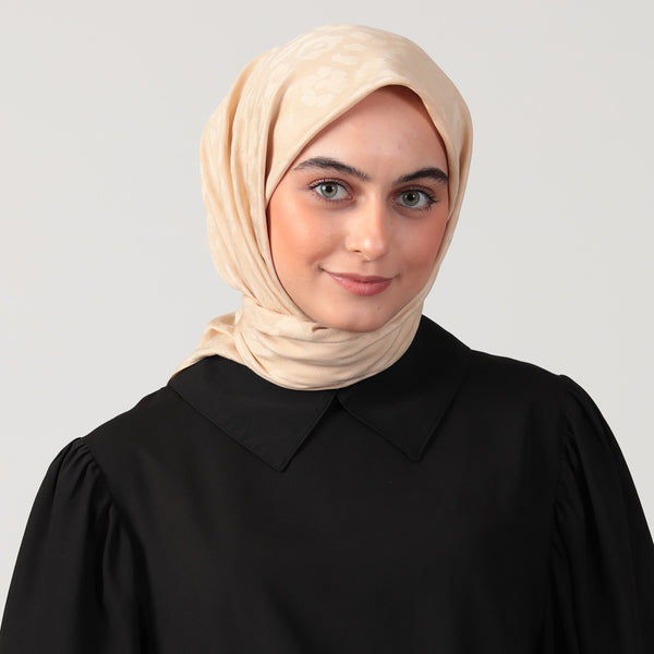 Pamuk Jakar - Leopar Desen Eşarp - Sarı Bej