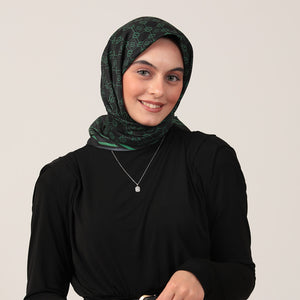 Pamuk İpek Eşarp - Monogram Desen - Siyah Yeşil