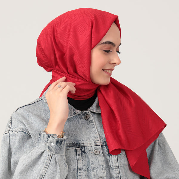 Pamuk Jakar Ağaç Kabuğu Desen Şal - Kırmızı