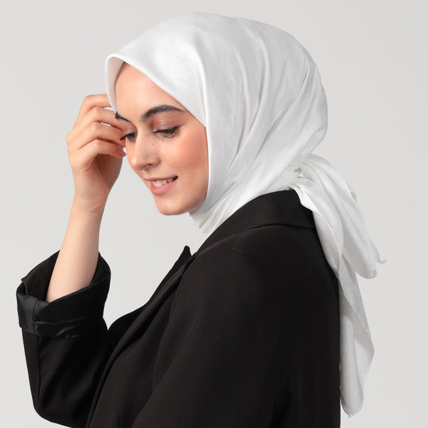 Pamuk Jakar - Büyük Kazayağı Desen Eşarp - Beyaz