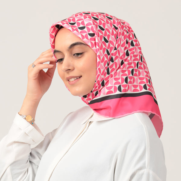 Twill Eşarp - Puzzle Desen - Fuşya