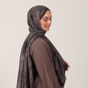 Pamuk İpek Şal - Mandala Desen - Koyu Vizon