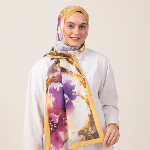 Pamuk İpek Şal - Hatmi Desen - Hardal