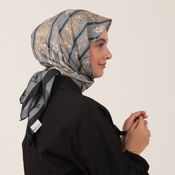 Pamuk İpek Eşarp - Etro Desen - Siyah Füme