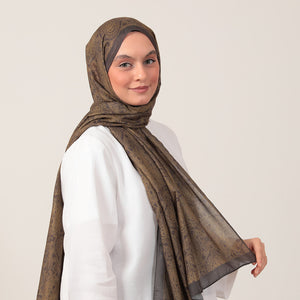 Pamuk İpek Şal - Mandala Desen - Hardal