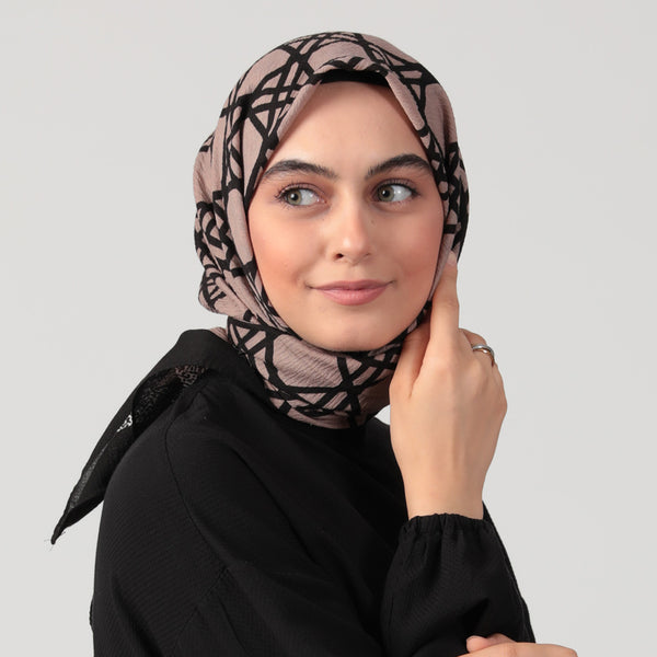 Pamuklu Bürümcük Eşarp - Asimetrik Desen - Koyu Vizon