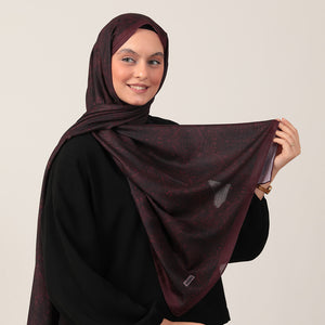 Pamuk İpek Şal - Mandala Desen - Vişne Çürüğü