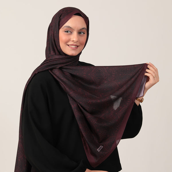 Pamuk İpek Şal - Mandala Desen - Vişne Çürüğü