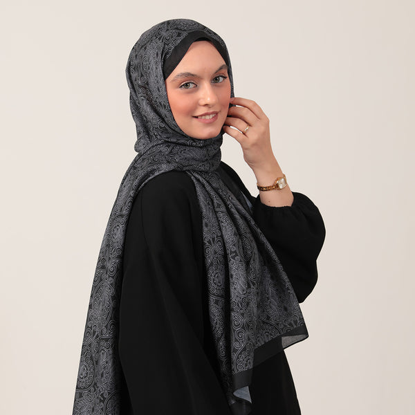 Pamuk İpek Şal - Mandala Desen - Siyah