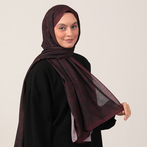 Pamuk İpek Şal - Mandala Desen - Vişne Çürüğü