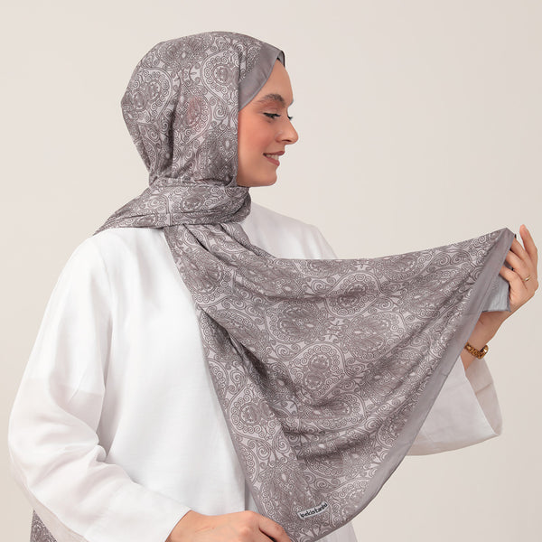 Pamuk İpek Şal - Mandala Desen - Vizon