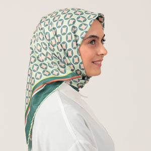 Twill Eşarp - Madalyon Desen - Çağla Yeşili