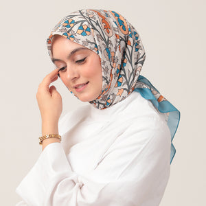 Pamuk İpek Eşarp - Etnik Floral Desen - Çakmak Taşı