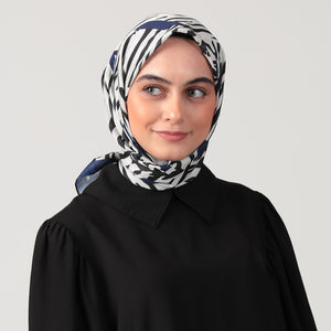 Pamuk İpek Eşarp - Zebra Desen - Lacivert