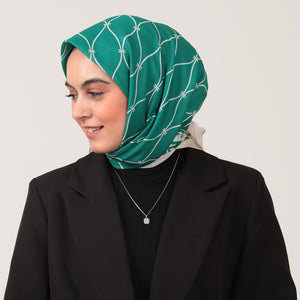 Pamuk İpek Eşarp - Dalga Desen - Zümrüt Yeşili