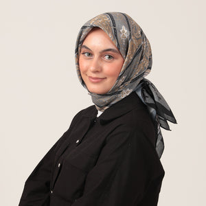 Pamuk İpek Eşarp - Etro Desen - Siyah Füme