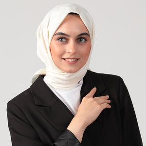 Pamuk Jakar - Büyük Kazayağı Desen Eşarp - Krem