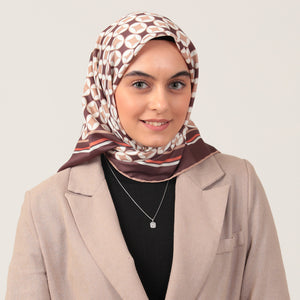 Twill Eşarp - Madalyon Desen - Acı Kahve