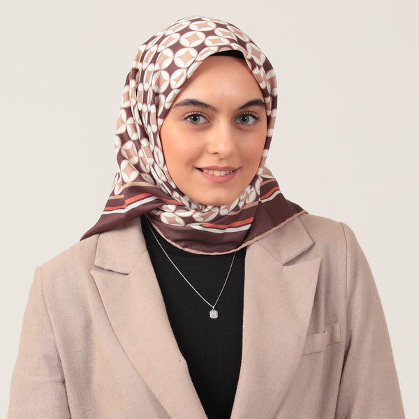 Twill Eşarp - Madalyon Desen - Acı Kahve