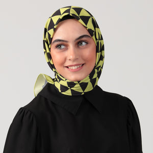 Pamuk İpek Eşarp - Üçgen Desen - Neon Yeşil