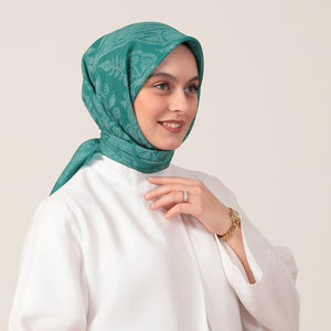 Pamuk İpek Eşarp - Mistik Desen - Zümrüt Yeşili