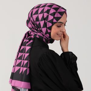 Pamuk İpek Şal - Üçgen Desen - Eflatun