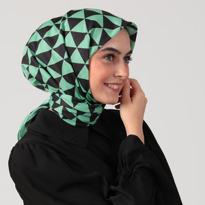 Pamuk İpek Eşarp - Üçgen Desen - Yeşil