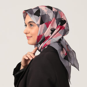 Pamuklu Bürümcük Eşarp - Üçgen Desen - Gri