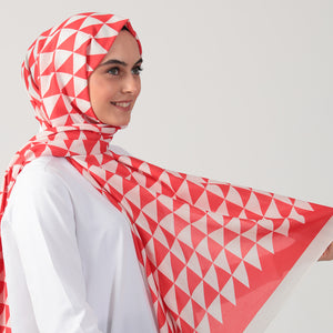 Pamuk İpek Şal - Üçgen Desen - Kırmızı