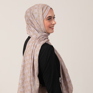 Pamuk İpek Şal - Monogram Desen - Latte Gold