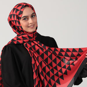 Pamuk İpek Şal - Üçgen Desen - Bordo