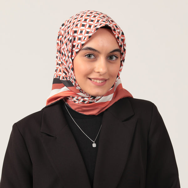 Twill Eşarp - Hipnoz Desen - Kiremit