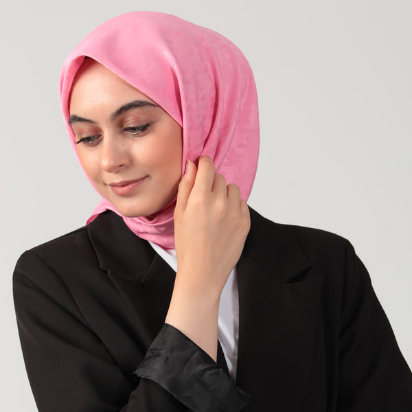 Pamuk Jakar - Büyük Kazayağı Desen Eşarp - Pembe