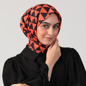 Pamuk İpek Eşarp - Üçgen Desen - Turuncu