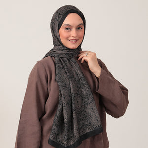 Pamuk İpek Şal - Mandala Desen - Siyah Gold