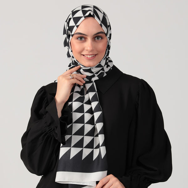 Pamuk İpek Şal - Üçgen Desen - Beyaz