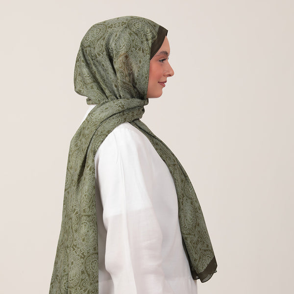 Pamuk İpek Şal - Mandala Desen - Yeşil