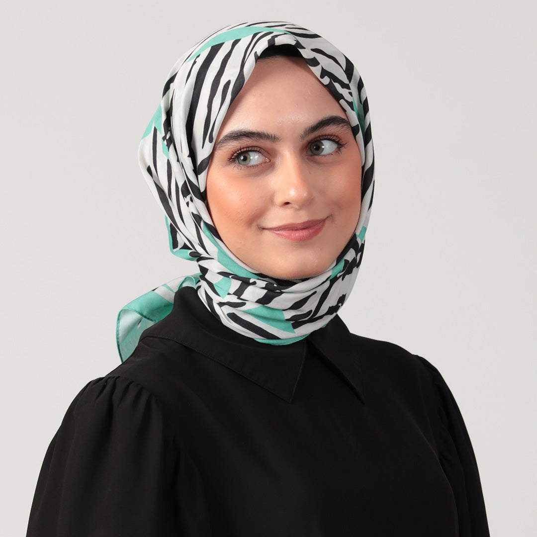 Pamuk İpek Eşarp - Zebra Desen - Neon Yeşil