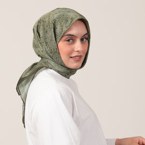 Pamuk İpek Eşarp - Mandala Desen - Yeşil