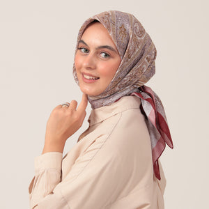 Pamuk İpek Eşarp - Etro Desen - Bordo