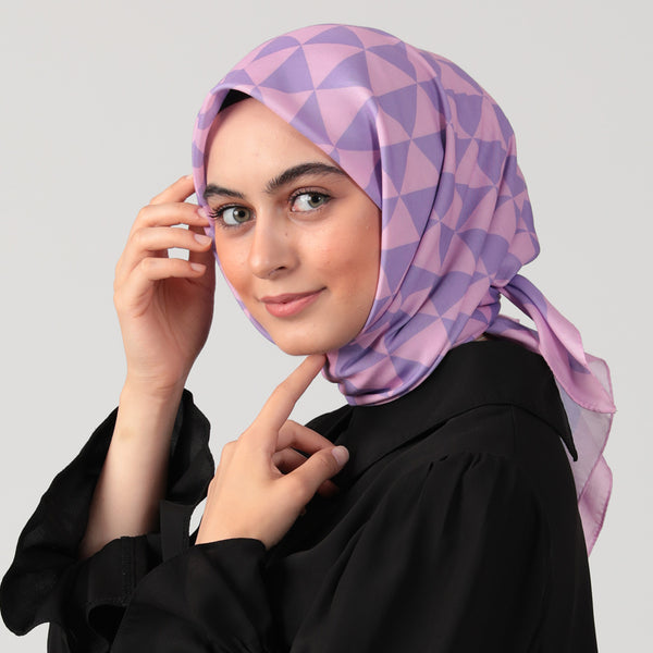 Pamuk İpek Eşarp - Üçgen Desen - Lila