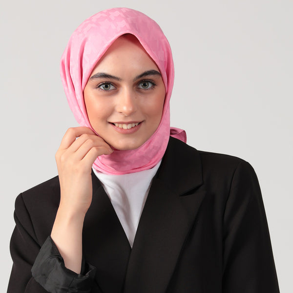Pamuk Jakar - Büyük Kazayağı Desen Eşarp - Pembe
