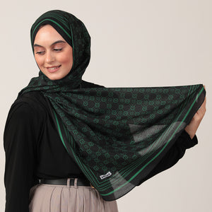 Pamuk İpek Şal - Monogram Desen - Siyah Yeşil