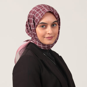 Pamuk İpek Eşarp - Halka Desen - Mürdüm