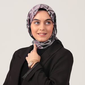 Pamuklu Bürümcük Eşarp - Prizma Desen - Siyah Lila