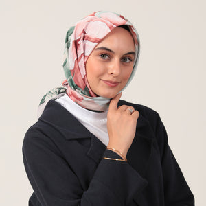 Pamuk İpek Eşarp - Lotus Desen - Yeşil