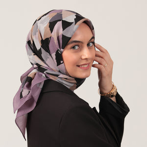 Pamuklu Bürümcük Eşarp - Üçgen Desen - Lila